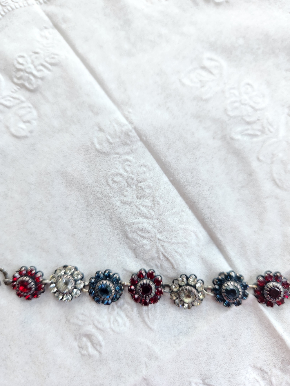 Liz Palacios Vintage Swarovski Floral Crystal Bracelet-Red, Blue & Clear Stones - Picture 2 of 6